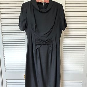 Vintage 1960s Tailored Black Dress Hourglass Short Sleeve with Bow